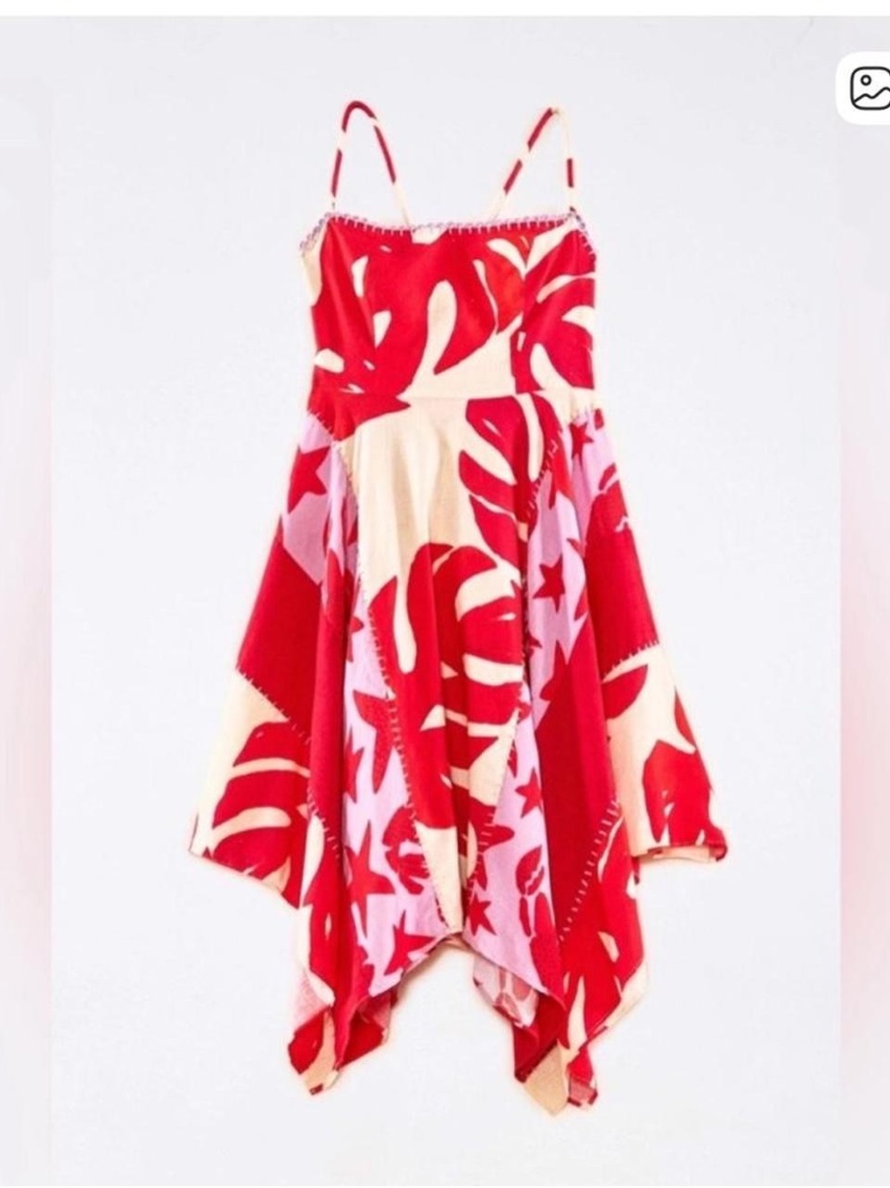 FARM Rio Red, Cream & Pink Tropical Handkerchief Dress